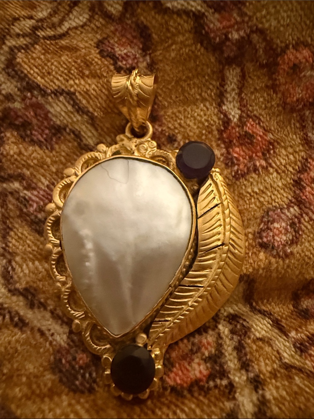 Artisan 18k gold overlay Pendant with Mother-of-Pearl and